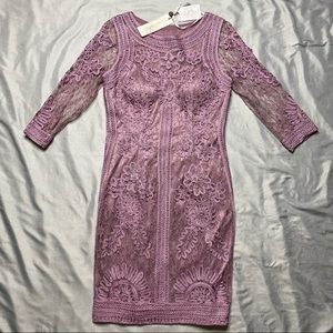 Ribbon Trim Illusion Bodice Embroidered Lace Dress